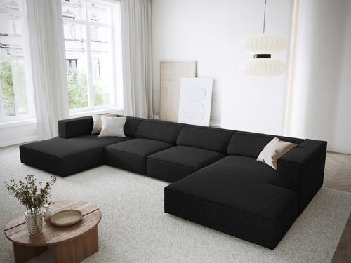 Cosmopolitan Design Panoramische bank Arendal 6-zits, chenille, zwart - 166x364x70cm