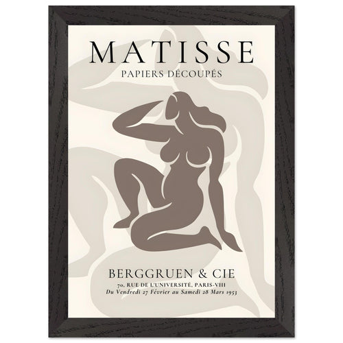 Artfulprints Poster met Lijst Matisse - Shapes of her   - A4 21x29.7 cm - Taupe