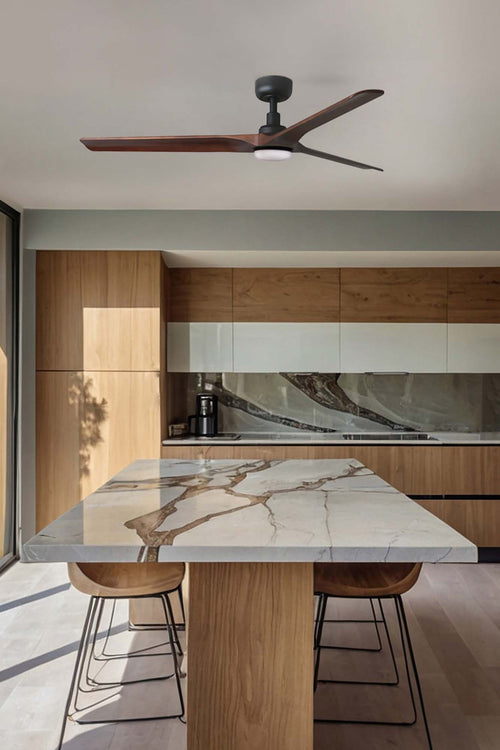 Faro HEYWOOD Grote led-zwart, donker hout DC-plafondventilator met 6 snelheden