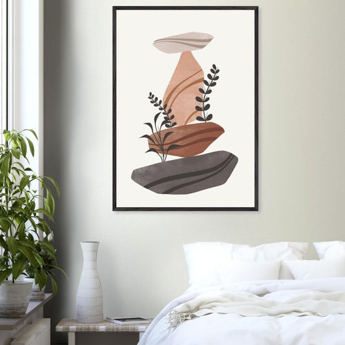 Artfulprints Poster met Lijst Boho – Rock balance   - A4 21x29.7 cm - Bruin