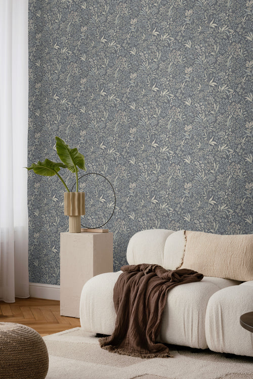 Borastapeter behang bladeren vergrijsd blauw - 53 cm x 10.05 m - 661011 - vtwonen shop