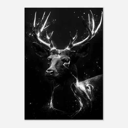 Artfulprints Canvas Deer portrait canvas - 60x90 cm - Zwart / Wit