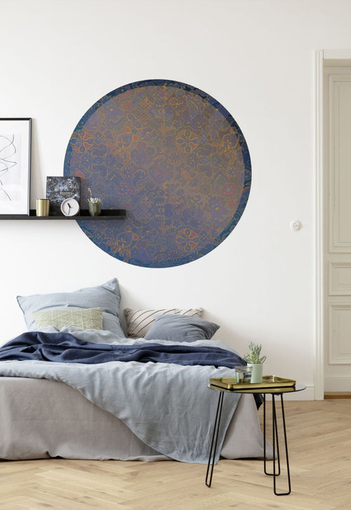 Sanders & Sanders zelfklevende behangcirkel ornamenten blauw en rood - Ø 125 cm - 611782