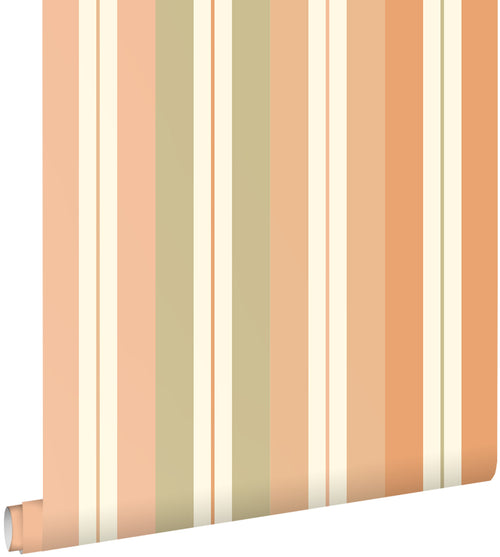 ESTAhome behang strepen oranje, roze en groen - 50 x 900 cm - 132036