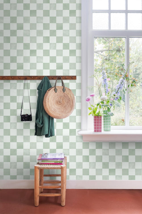 ESTAhome behang geblokt motief groen - 53 cm x 10.05 m - 131290