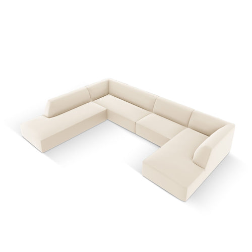 Cosmopolitan Design - Modulaire panoramische hoekbank links Siena 7-zits, imitatieleer lichtbeige - 273x366x69cm