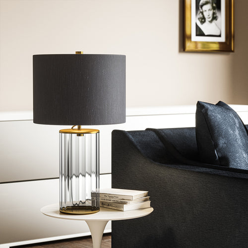 Reno Tafellamp Metalwork verouderd messing, gerookt glas