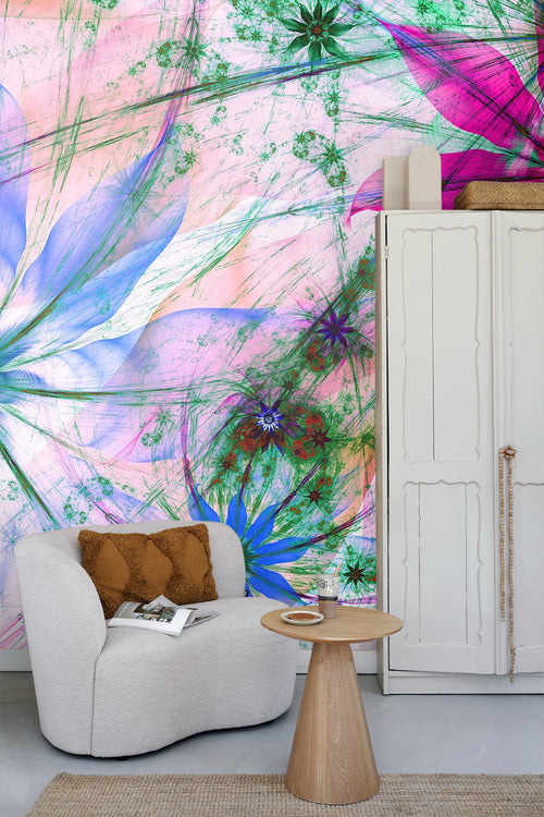 Sanders & Sanders fotobehang bloemen roze, blauw en groen - 375 x 270 cm - 600552