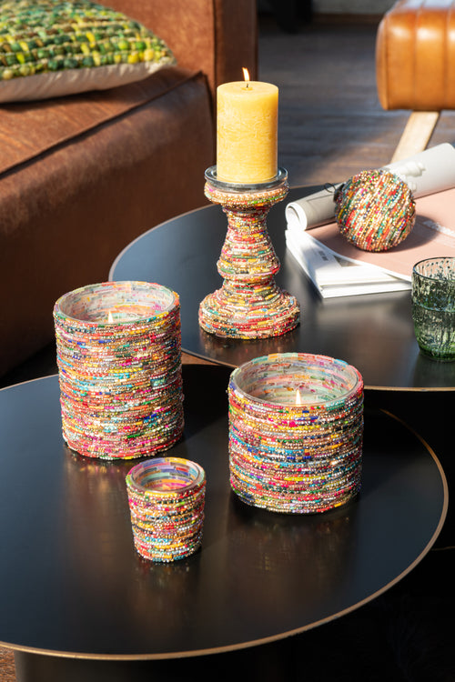 J-Line kaarshouder Kralen - glas - roze/goud - large - vtwonen shop