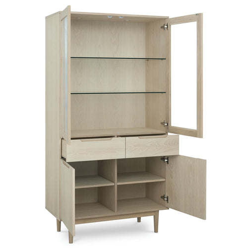 Furnhouse vitrinekast Kerteminde - Witte olie - MDF, Eikenfineer, Glas - 45x100x190