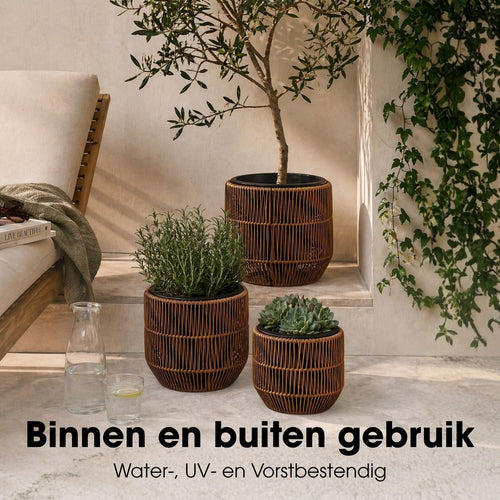 Mica Decorations Peta Bloempot voor Buiten – Set van 3 – Plantenpot voor Bloemen en Buitenplanten – Bloempotten voor Buiten – Donkerbruin