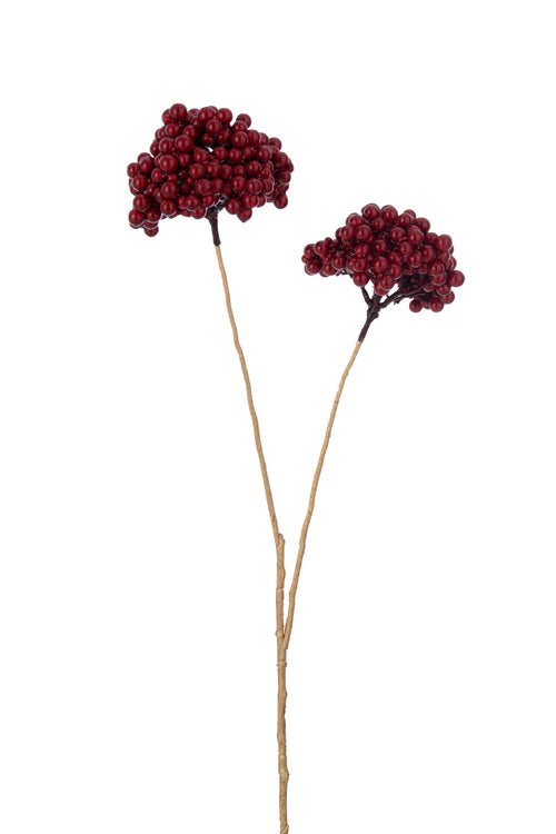 J-Line decoratie tak 2 Bloemen Bessen - kunststof - rood/goud - 12 st.