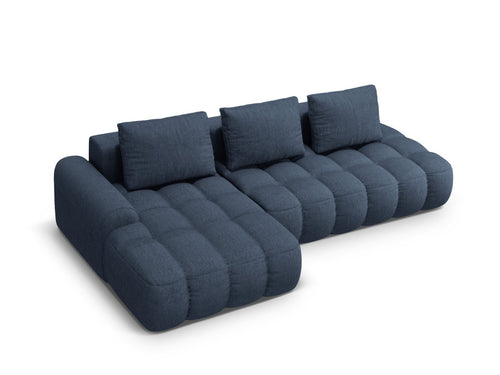 Cosmopolitan Design Uitklapbare hoekbank links met opbergdoos Linz 3-zits, structurele stof donkerblauw - 142x275x84cm