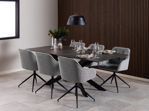 Rebellenclub Eetkamerstoel Harstad - Grijs Bouclé met een Mat Zwart Frame - vtwonen shop