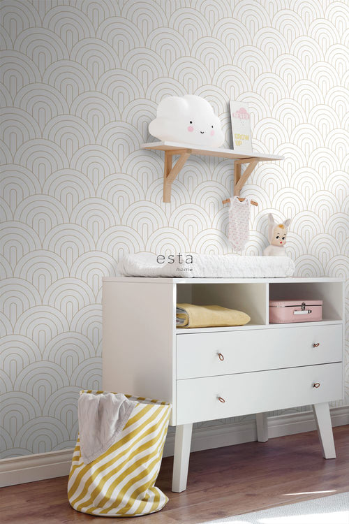 ESTAhome behang art deco bogen wit en goud - 53 cm x 10.05 m - 139215