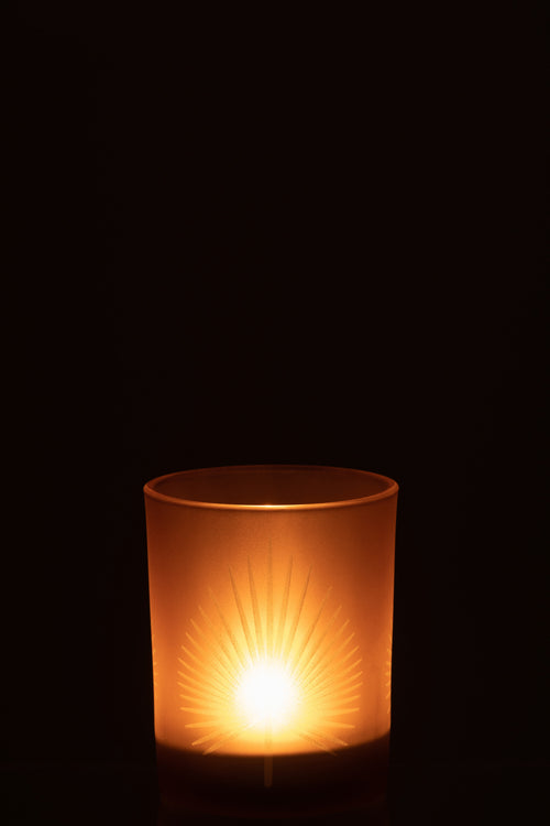 J-Line windlicht Palmblad - glas - beige - medium