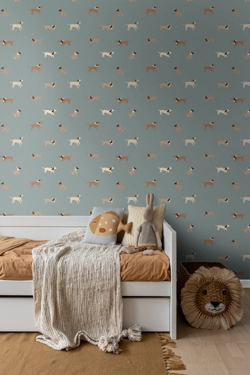 ESTAhome behang honden blauw en bruin - 50 x 900 cm - 131381 - vtwonen shop