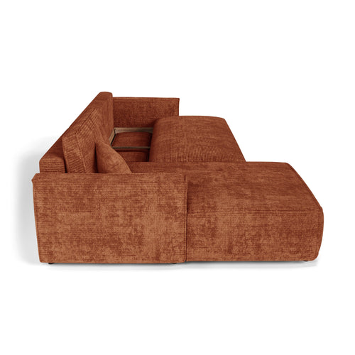 Premium Interiors - Linkshoekbank met slaapfunctie en opbergruimte  - corduroy terracotta 297cm