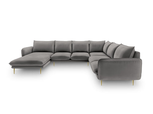 Cosmopolitan Design Panoramische hoekbank rechts Vienna 7-zits, flueel, lichtgrijs - 235x330x95cm