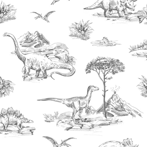 ESTAhome behang dinosaurussen zwart wit - 53 cm x 10.05 m - 139269