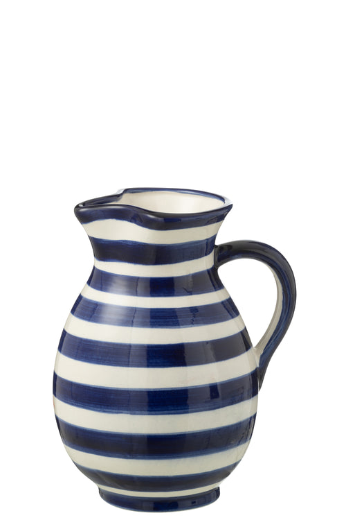 J-Line kruik Granada Stripes - keramiek - wit/blauw - medium