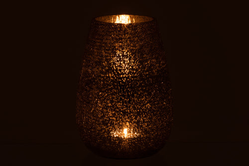 J-Line windlicht Eivorm Craquelé - glas - grijs - large