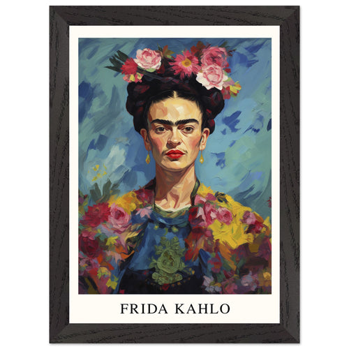 Artfulprints Poster met Lijst Frida Kahlo - Painted floral portrait   - A4 21x29.7 cm - Meerkleurig