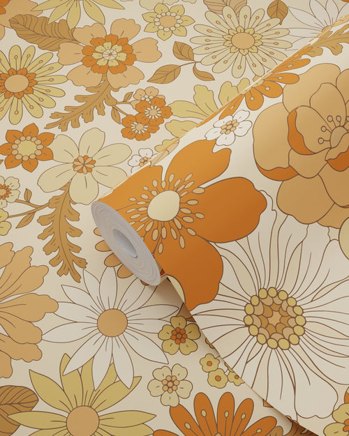 ESTAhome behang retro bloemen oranje - 53 cm x 10.05 m - 130963 - vtwonen shop