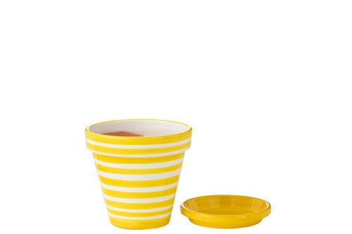 J-Line bloempot Granada Stripes Handmade + Painted - keramiek - geel - medium - Ø 27 cm