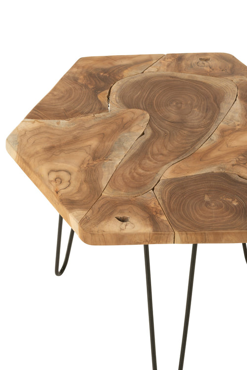 J-Line bijzettafel Hexagon - hout/metaal - naturel - set van 2