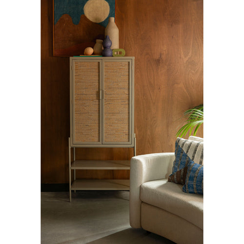 Dutchbone Yasu Kast/ Opbergkast Hoog Hout/ Metaal Beige - vtwonen shop