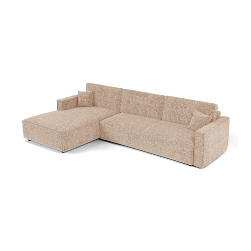Premium Interiors - Linkshoekbank met slaapfunctie en opbergruimte  - stof met tweed-effect beige 197cm