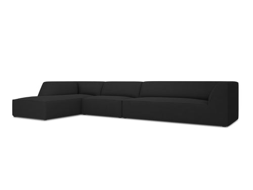 Micadoni linker hoekbank Ruby 5-zits, structurele stof, zwart - 180x366x69cm