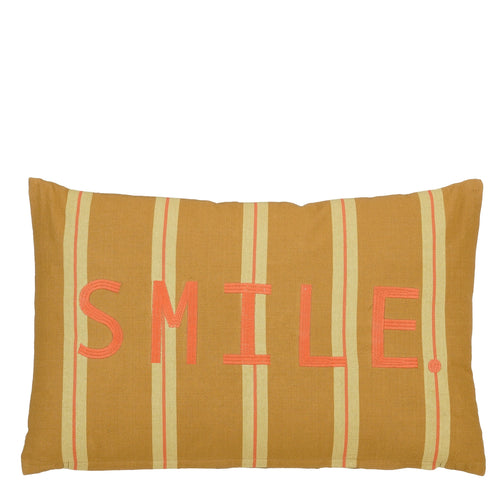 Mica Decorations Smile Sierkussen - Kussen met Kussenhoes - Woondecoratie Woonkamer - 55 x 35 x 10 cm - Katoen - Bruin, Oranje, Geel