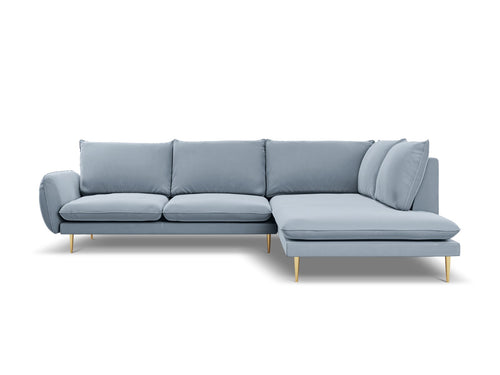 Cosmopolitan Design rechter hoekbank Vienna 6-zits, flueel, lichtblauw - 185x275x95cm