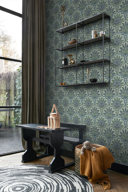 ESTAhome behang oosters barok motief blauw en groen - 50 x 900 cm - 131037