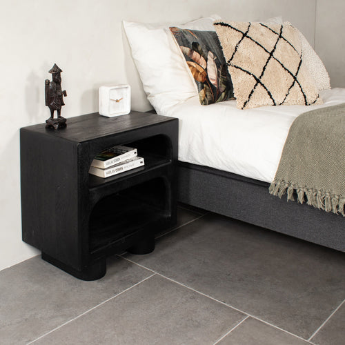 Giga Meubel Nachtkastje Pablo - Zwart - Mangohout - 35xx55cm - vtwonen shop