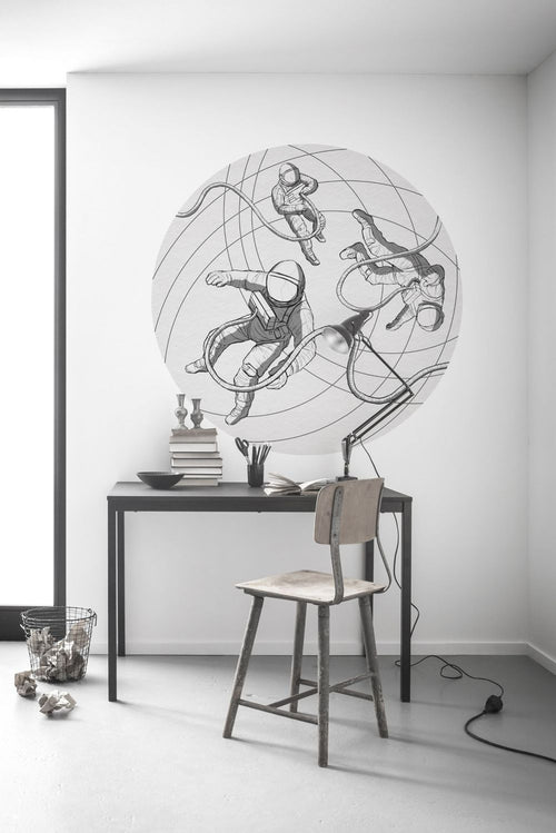 Sanders & Sanders zelfklevende behangcirkel ruimtevaart grijs - Ø 125 cm - 611650