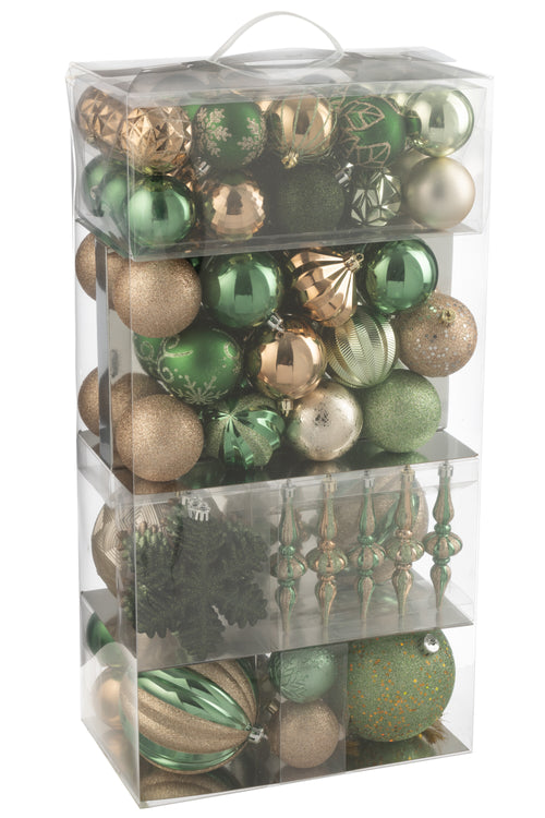 J-Line kerstbal - kunststof - groen/ecru - doos van 80