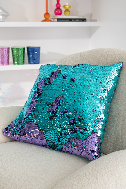 J-Line kussen Omkeerbaar Sequin - textiel - blauw/paars