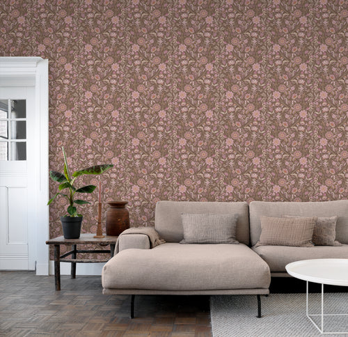 ESTAhome behang vintage bloemen mauve paars en vergrijsd groen - 50 x 900 cm - 131337 - vtwonen shop