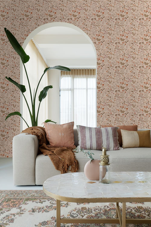 ESTAhome behang veldbloemen terracotta roze - 53 cm x 10.05 m - 139597