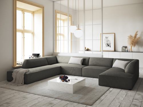 Micadoni Panoramische hoekbank links Ruby 7-zits, ribfluwelen, lichtgrijs - 273x366x69cm
