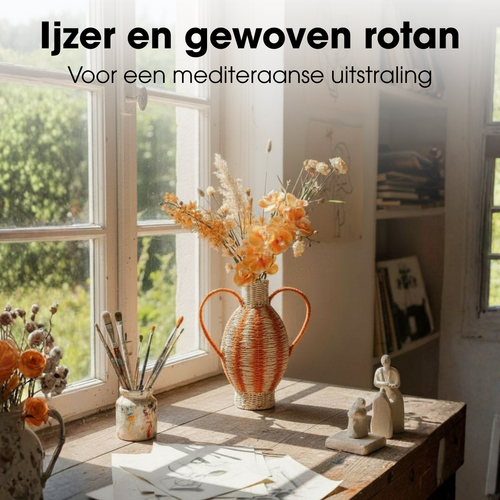 Mica Decorations Decoratieve Vaas - Bloemenvaas 38 x Ø21 cm - Woondecoratie Bloemvaas voor Binnen - Papier, IJzer - Lichtgeel, Oranje