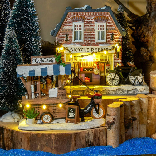 Luville Kerstdorp Miniatuur Coffee to go - Kerstversiering met Verlichte Koffiekraam - Guirlande voor Winters Kerstdorp - Kerstslingers met