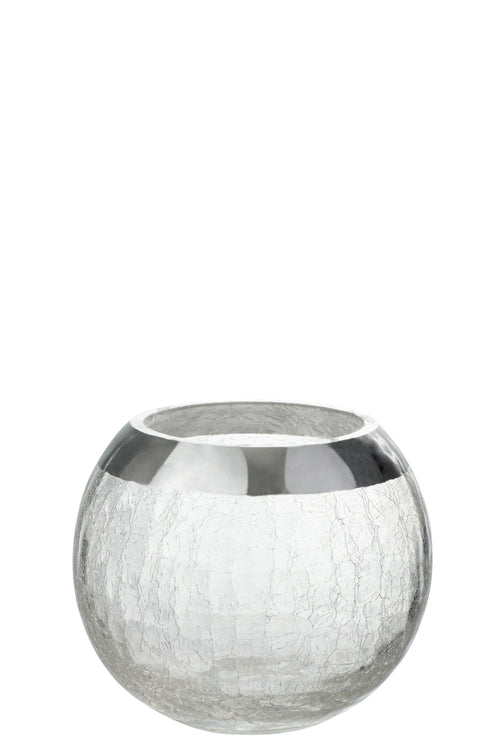 J-Line kaarshouder Bol Craquelé - glas - transparant/zilver - medium - vtwonen shop