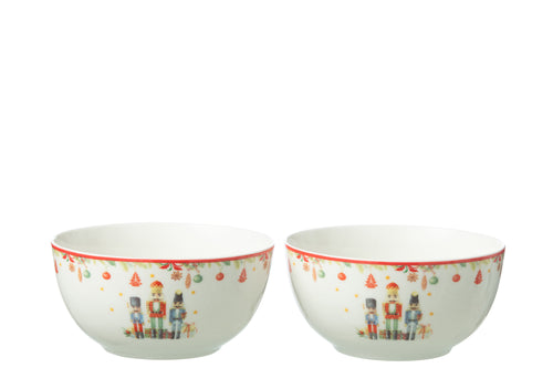 J-Line kom Notenkraker - keramiek - wit - giftbox van 2 stuks