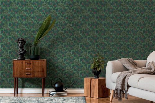 Livingwalls behang bloemmotief groen, zwart en rood - 53 cm x 10.05 m - AS-390591 - vtwonen shop