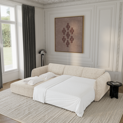 Sia Home - Rechte hoekbanken LIVIA - Fluweel weefsel - Crème - 274cm