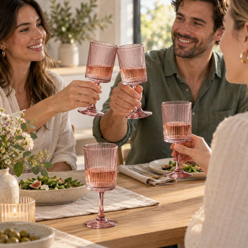 Mica Decorations Grigio Wijnglas Roze - Elegant Wijnglas met Subtiele Ribbelstructuur - Glazen Wijnglas voor Wijn, Water of Feestelijke Drankjes -